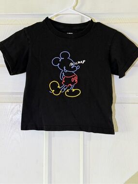 Disney Black Tee with Neon Outline Mickey Graphic